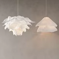 Modern White Pendant Lights With Layered Petal And Pleated Fan Design For Interior Decoration