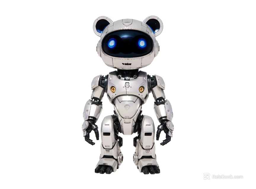 Smart Panda Shaped Robot With Blue Eyes Silver Body And Black Ears 3d model