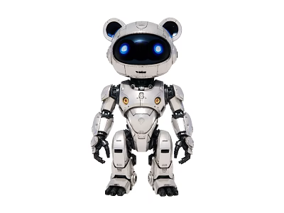 Smart Panda Shaped Robot With Blue Eyes Silver Body And Black Ears 3d model