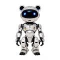 Smart Panda Shaped Robot With Blue Eyes Silver Body And Black Ears 3d model