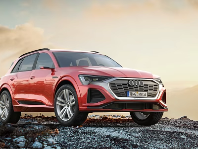 Red Audi SUV Showcasing In Outdoor Landscape 3d model