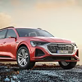 Red Audi SUV Showcasing In Outdoor Landscape 3d model