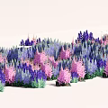 Vibrant Purple And Pink Flowers Blooming In Lush Garden Field With Green Foliage
