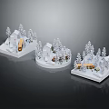 Snowy Winter Scene Model With Miniature Houses Snow Covered Trees And Platforms