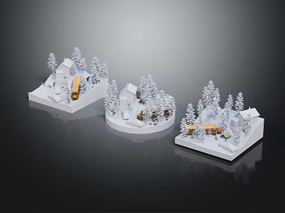Snowy Winter Scene Model With Miniature Houses Snow Covered Trees And Platforms 3d model