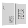 Modern Wall Hangings with Black Circular Decor and White Geometric Cube Mosaic on Gray Wall