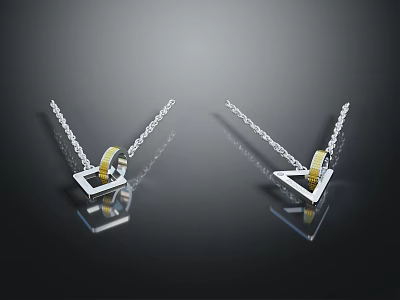 Modern Minimalist Triangle Pendant Necklaces With Silver Chain And Gold Circle 3d model