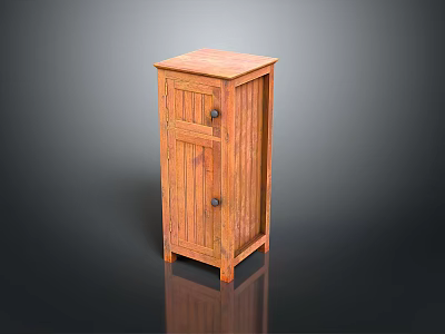 Rustic Wooden Storage Cabinet With Double Doors Handle Details And Natural Wood Texture 3d model