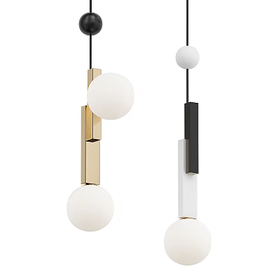 Stylish Modern Pendant Lights With White Spherical Balls And Brass Black Metal Structures 3d model