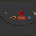Oriental Scenery Decor with Red Lanterns Landscape Carved Screen and Traditional Ornaments