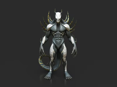 Fierce Sci Fi Creature Character 3D Model With Muscular Body And Spiked Appendages 3d model