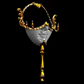 Golden Decorated Mask With White Face Ornate Patterns Chains And Gold Stand On Black Background
