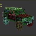 Red Off Road Vehicle With Large Tires Roof Rack And Spotlights