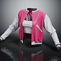Stylish Pink And White Varsity Jacket With Contrast Sleeves Crop Top And Front Pocket
