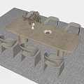 Modern Minimalist Tea Table And Chairs In Light Beige With Vase Dried Flowers Decorative Bowl