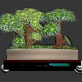 Cartoon Scene of Open Book Featuring 3D Pop-up Green Trees Blue Waterfall and Deer