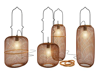 Bamboo Woven Table Lamps with Various Shapes and Decorative Rattan Design 3d model