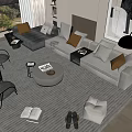Modern Sofa And Coffee Table Set With Throw Pillows Striped Rug And Floor Lamp