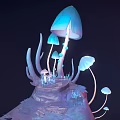 Detailed Cartoon Scene With Glowing Mushrooms Rock Platform And Colorful Fantasy Elements