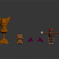 Golden Winged Helmet Statue Teddy Bear Figure Purple Bat Wings And Wooden Robot Model