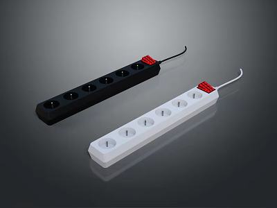 Black And White Power Strips With Multiple Outlets And Red Switches For Home Use 3d model