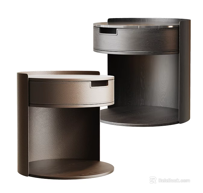 Modern Contemporary Bedside Tables With Leather Drawers And Wooden Frame 3d model 