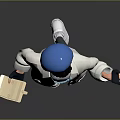 3D Model Character Wearing Blue Hat White Coat And Striped Shirt Holding Tablet Device