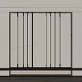 Interior Scene With Vertical Metal Rods On White Wall And Dark Countertop