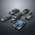 Vintage Military Tanks And Armored Vehicles Collection With Blue Armored Vehicle Models