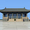 Ancient Chinese Architecture with Overhanging Eaves Tiled Roof Wooden Pillars and Stone Steps