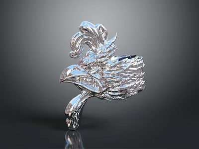 Silver Bird Shaped Clothing Accessory With Intricate Feather And Wing Design For Elegant Fashion Decor 3d model