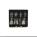 Clothing Display Rack with Mannequins Jackets Hanging Sweaters Folded Clothes and Shoes
