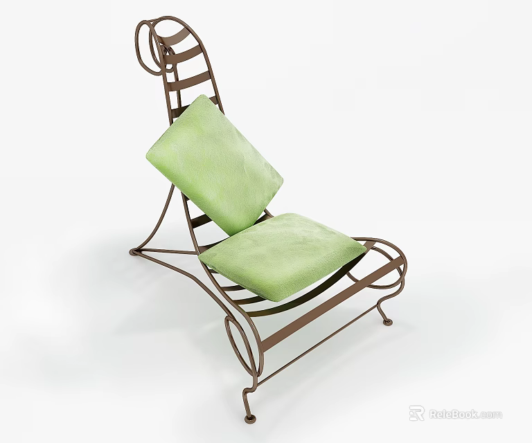 Vintage Style Lounge Chair with Metal Frame and Light Green Cushions 3d model 