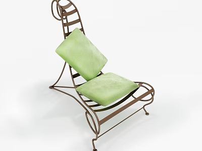 Vintage Style Lounge Chair with Metal Frame and Light Green Cushions 3d model