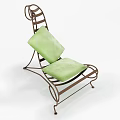 Vintage Style Lounge Chair with Metal Frame and Light Green Cushions
