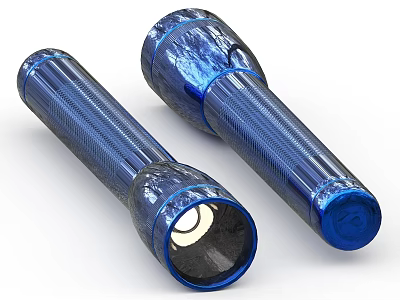 Sturdy Blue Flashlights with Reflective Metallic Surface and Textured Grip for Daily Use 3d model