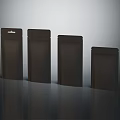 Four Black Stand Up Pouches In Size Order On Grey Gradient With Reflective Surface