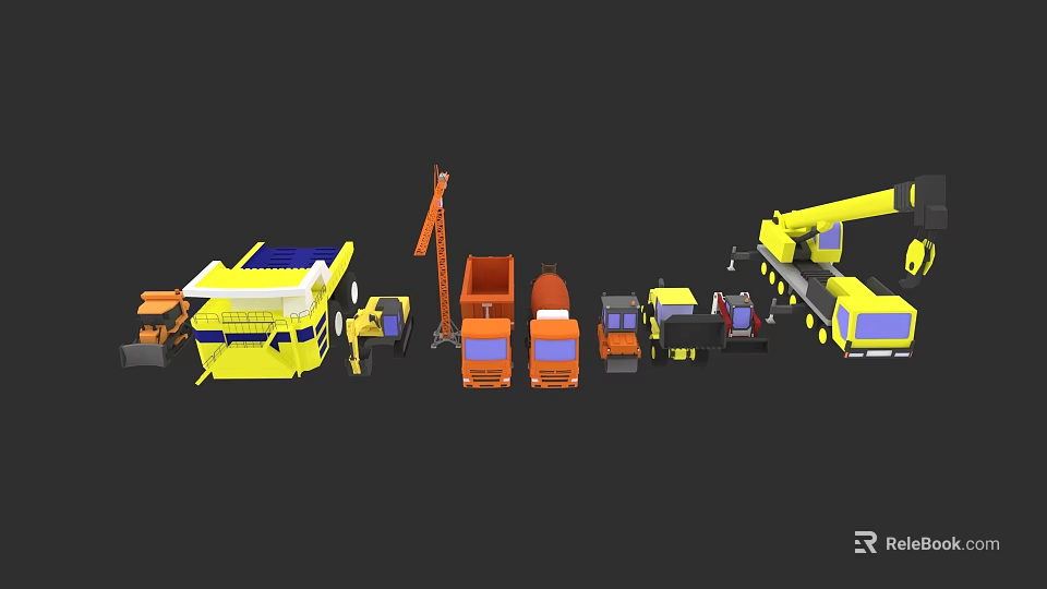 Various Construction Cars Including Trucks Cranes Loaders and Heavy Vehicles 3d model 