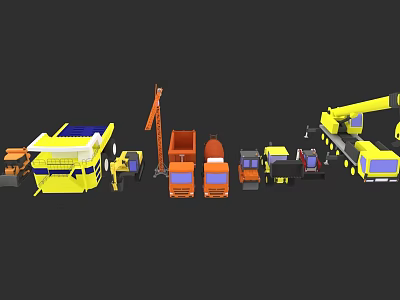 Various Construction Cars Including Trucks Cranes Loaders and Heavy Vehicles 3d model