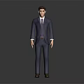 Animated 3D Male Character In Blue Suit With Purple Tie And Brown Shoes