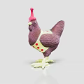 Purple Hen Toy Wearing Pink Hat And Yellow Apron With Red Polka Dots