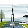 Iconic Modern Church With Reflective Pool Bare Trees And Sunset Mountain View