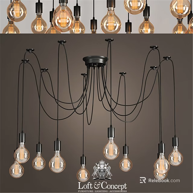 Elegant Modern Chandelier With Black Metal Cords And Glass Hanging Bulbs 3d model 