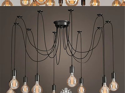 Elegant Modern Chandelier With Black Metal Cords And Glass Hanging Bulbs 3d model