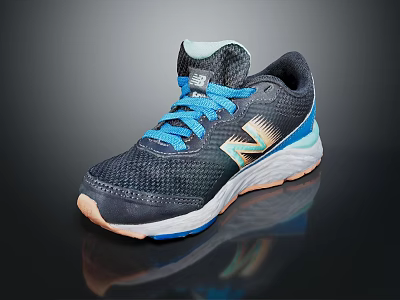 New Balance Running Shoes With Dark Gray Mesh Upper Blue Laces And White Orange Sole 3d model