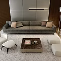 Modern Gray Sofa Set With Throw Pillows White Chairs Ottomans Coffee Table And Floor Lamp 3d model