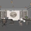 Modern Chinese Style Office Interior With Wooden Desks Bookshelves Office Chairs And Natural Light