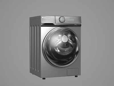 Modern Silver Front Loading Washing Machine With Round Control Panel And Large Transparent Door 3d model