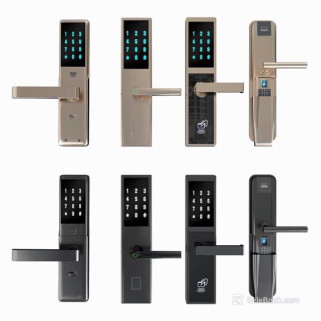 Modern Smart Door Handles With Digital Keypad And Various Styles 3d model