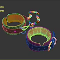 Black Leather Handcuffs With Red Lining And Silver Chain Links